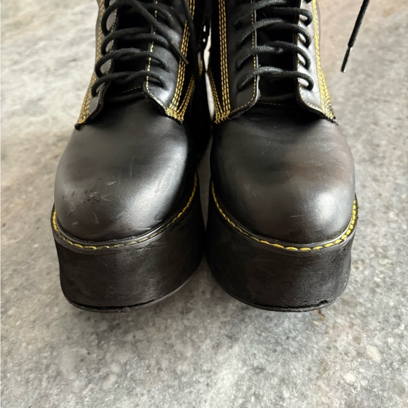 Nasty Gal Black Platform Combat Boots With Yellow Stitching.  Size 5. - Picture 4 of 7